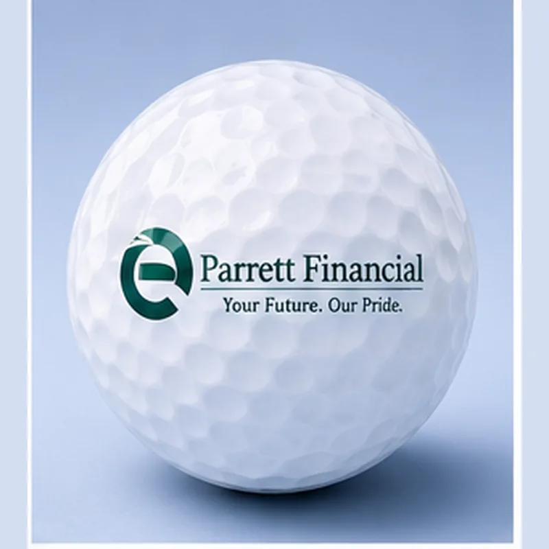 Parrett Financial logo printed on a golf ball