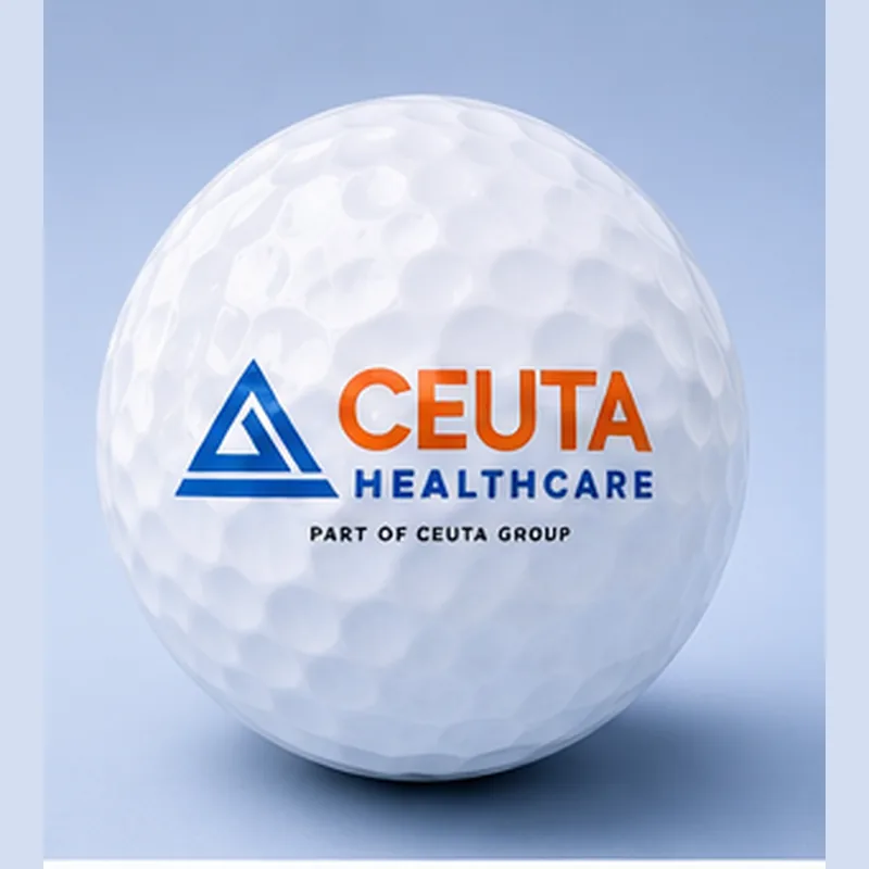 Ceuta Healthcare logo printed on a golf ball