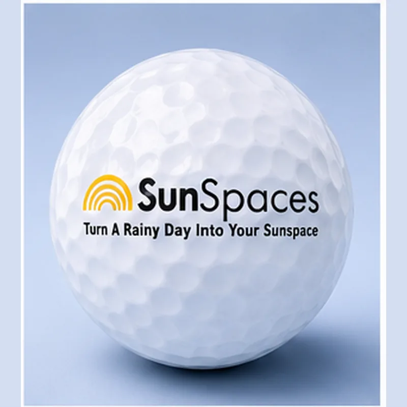 SunSpaces logo printed on a golf ball