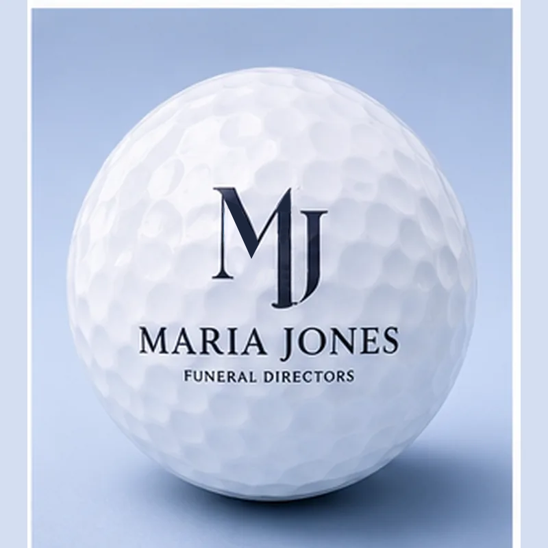 Maria Jones logo printed on a golf ball